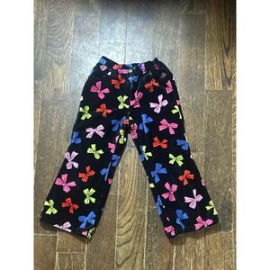 VTG Talbots Kids Girls Black Soft Velvet Bows Pants Size 3 Colorful